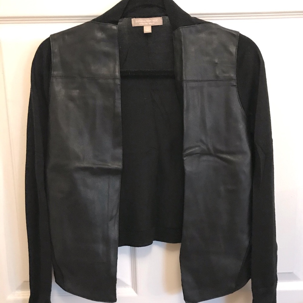 Faux leather open sweater